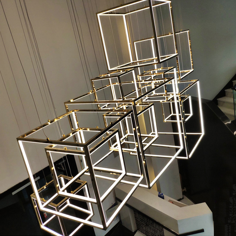 后现代正方形几何吊灯简约LED餐厅咖啡厅服装店展厅工程艺术灯具