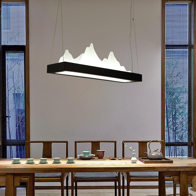新中式禅意设计冰山餐桌吊灯中国风个性创意客厅吧台轻奢长条灯具