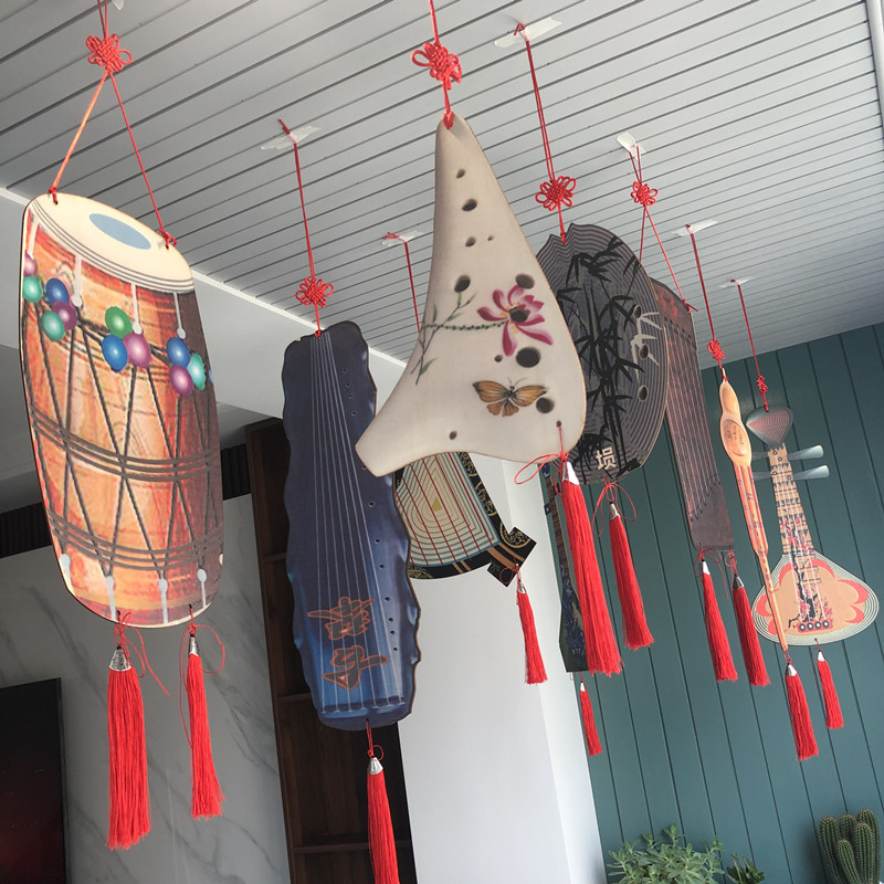 幼儿园环创教室创意吊饰木质挂饰中国风墙壁吊饰古典琵琶月琴乐器