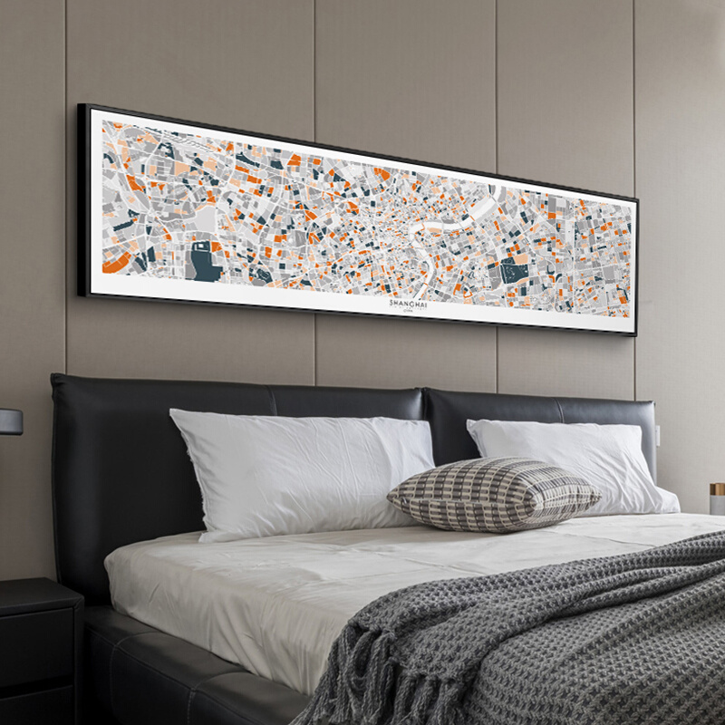 新款鳟鱼 定制城市地图卧室横版抽象装饰画床头画 客厅后背景墙挂