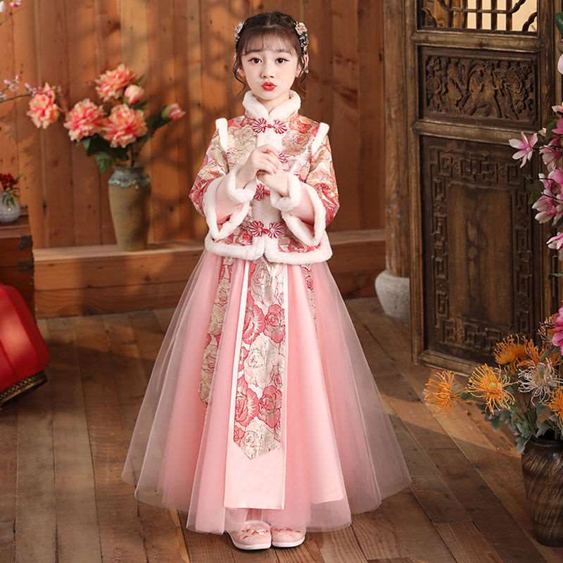 春节小女孩唐装儿童汉服加厚女童超仙古装套装加绒中国风拜年服装