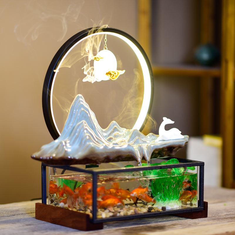 瀚洋鱼缸小型客厅桌面创意造景家用迷你陶瓷装饰办公室桌面水族箱