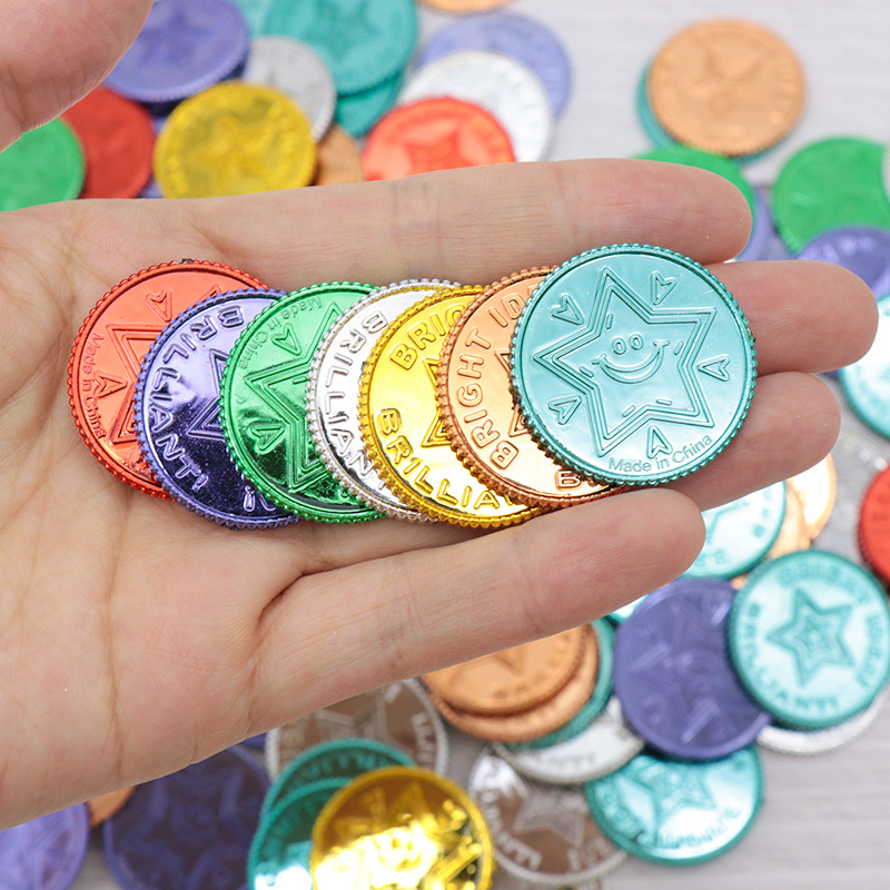 儿童奖励玩具海盗金币彩色星星幸运币塑料硬币过家家游戏宝藏道具