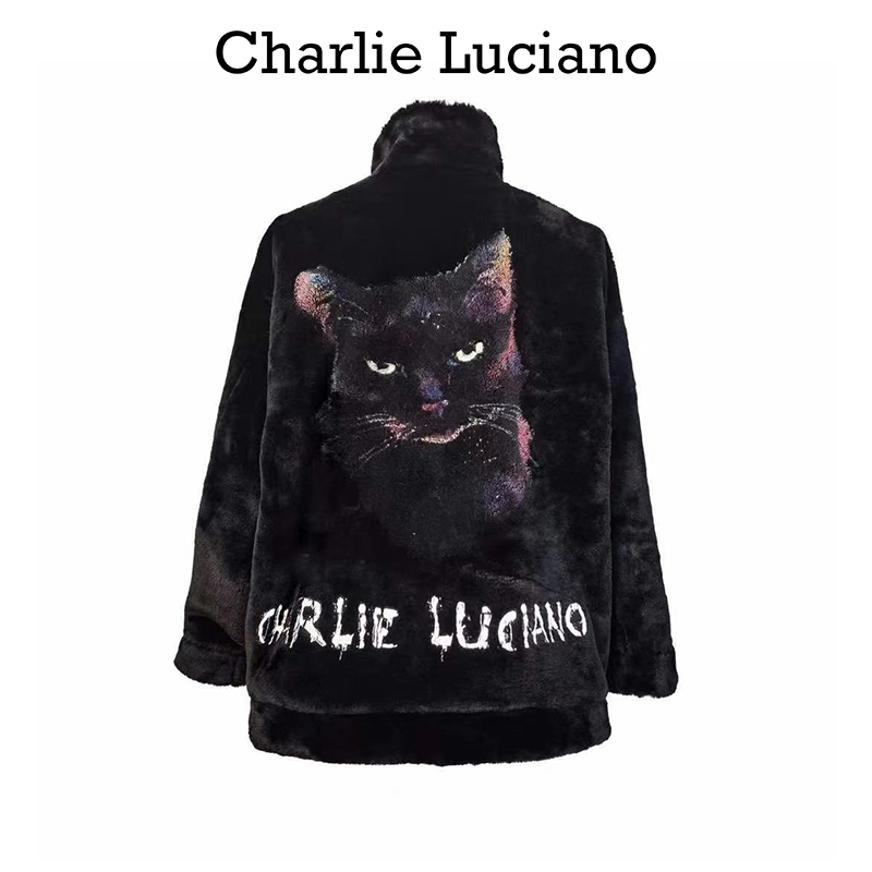 Charlie Luciano黑猫皮草 冬季新款气质个性宽松加厚保暖大衣