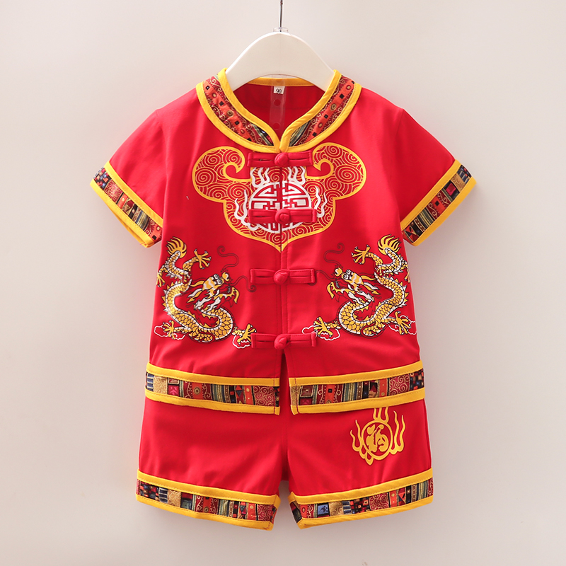 婴儿童唐装夏装套装新款抓周改良汉服1-2-3岁宝宝夏季短袖两件套