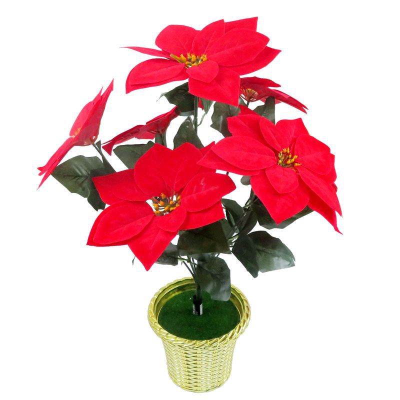厂家圣诞节假花一品红圣诞花朵五头七头一品红仿真绢花人造花