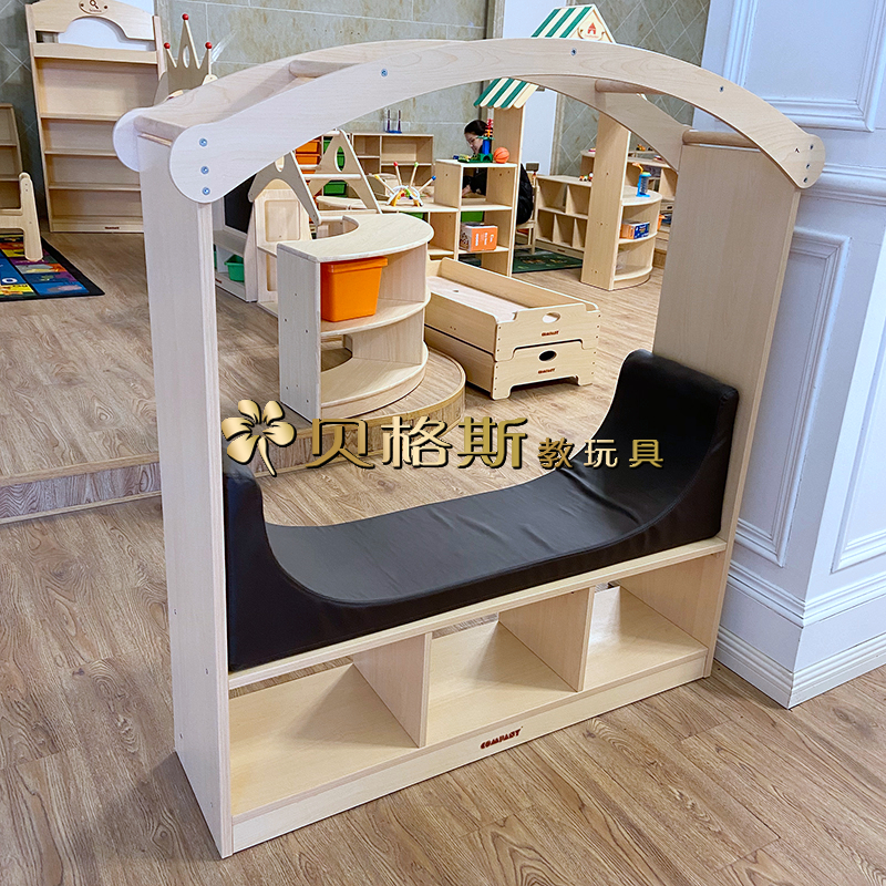 早教园木质儿童阅读沙发柜儿童图书馆储物柜幼儿园阅读室软包书柜