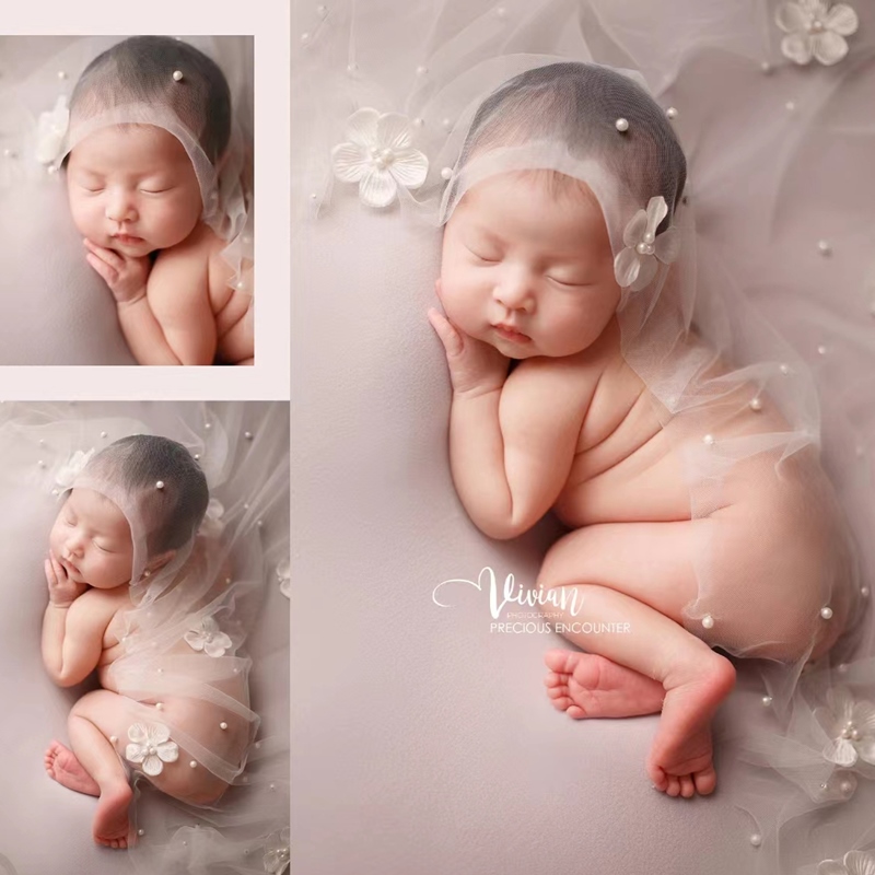 影楼婴儿童摄影钉珠裹纱背景毯新生儿满月宝宝拍照裹布裹纱造型服