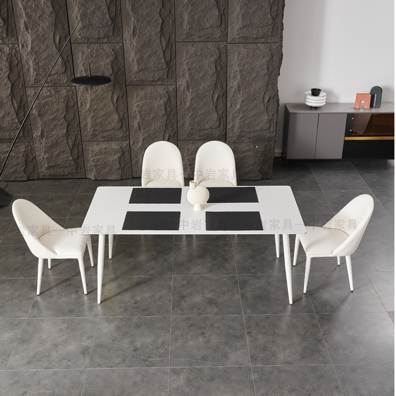 意式纯白色岩板餐桌椅组合北欧现代简约小户型家用餐桌长方形饭桌