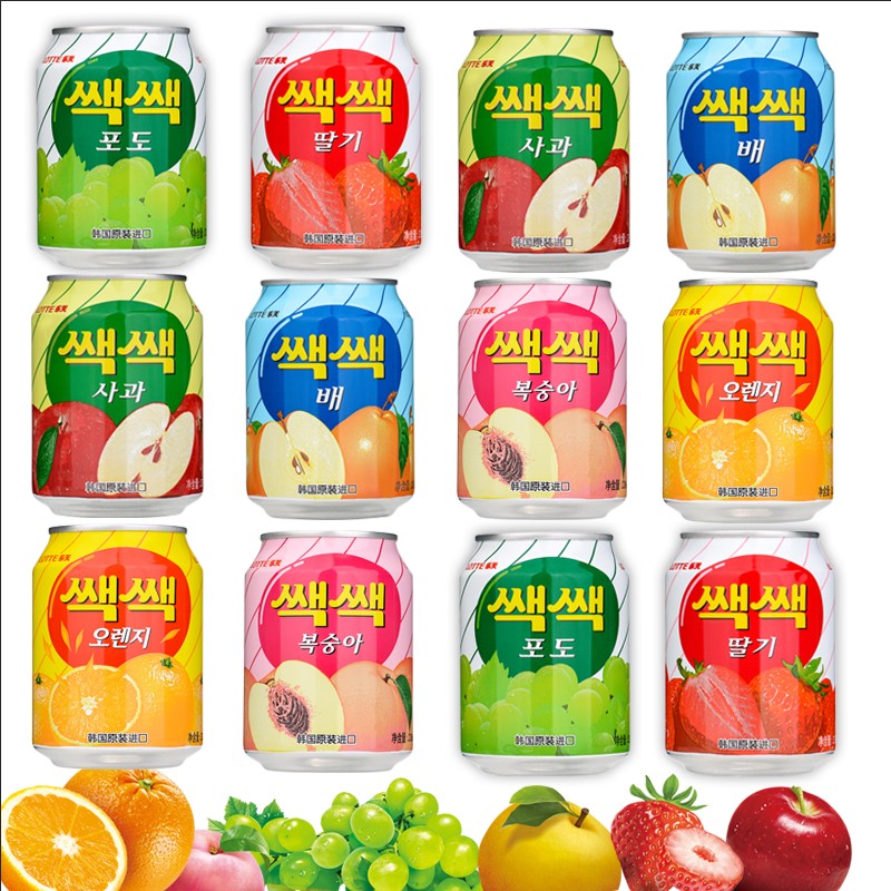 韩国原装进口乐天LOTTE饮料葡萄果肉芒果网红整箱果味饮品罐装