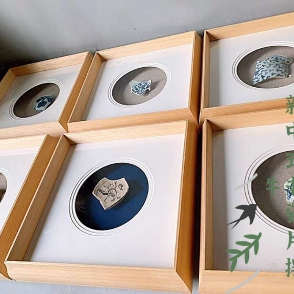 新中式老瓷片实物立体实木多层卡纸禅意创意手工家居饰品摆件挂画