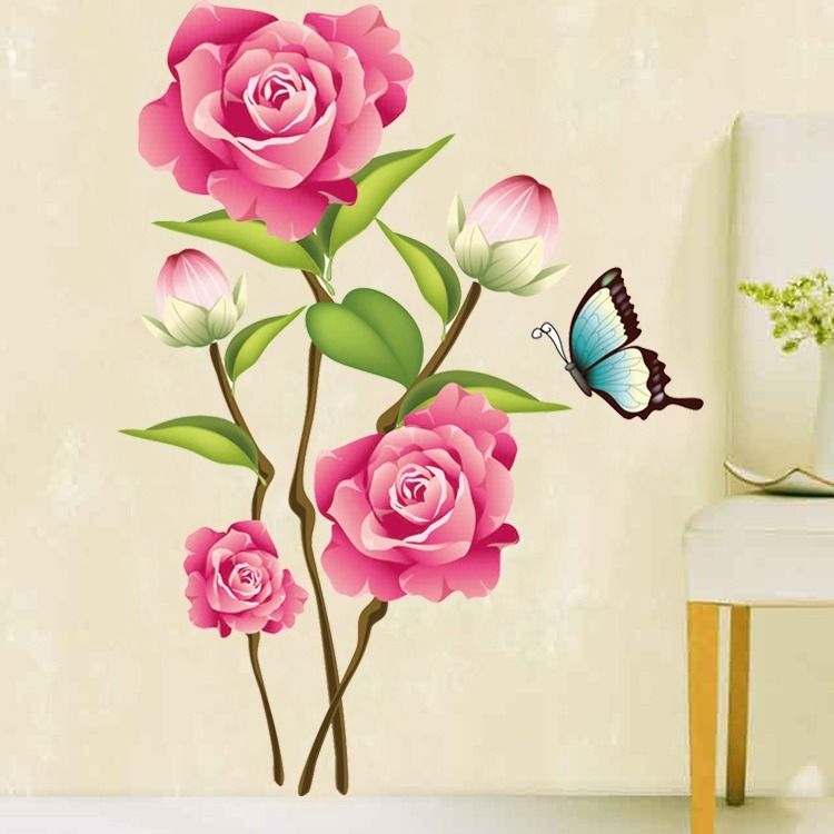 温馨牡丹花卉墙贴画浪漫满屋客厅卧室衣柜门家具装饰贴纸玻璃防水