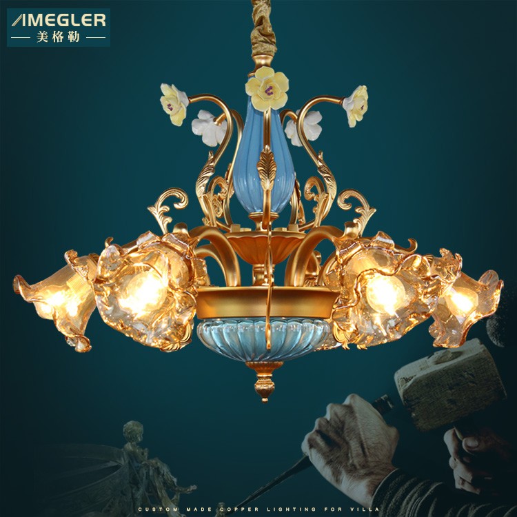 美格勒全球出口轻奢全铜灯欧式别墅卧室餐厅灯玄关灯法式客厅吊灯