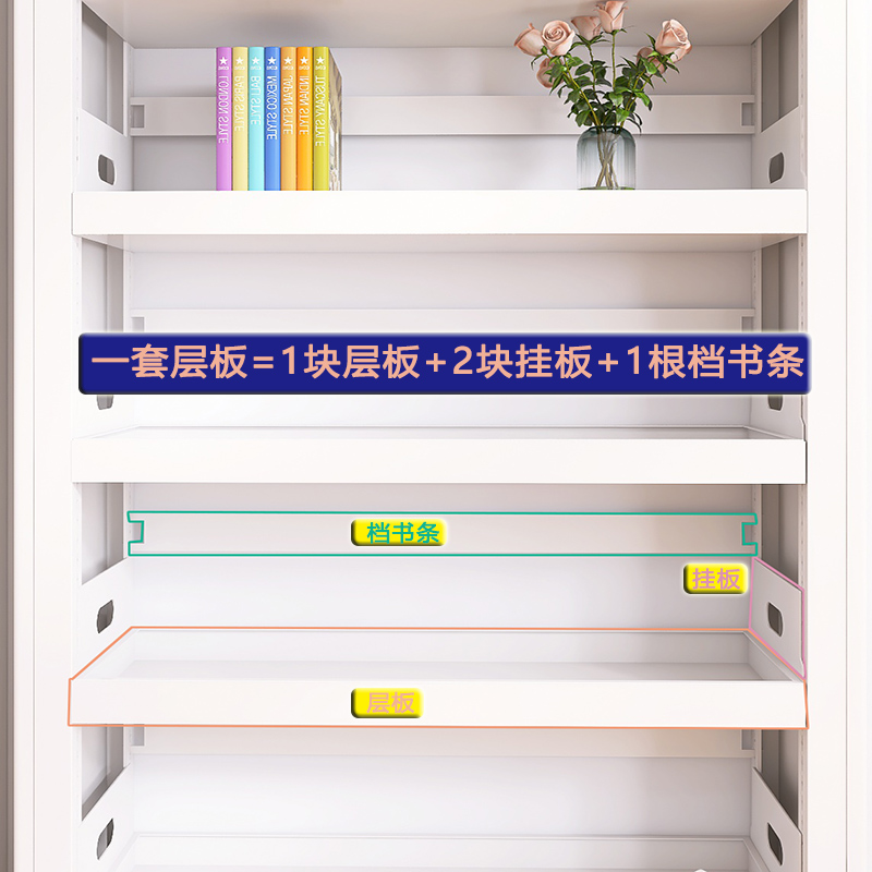 图书馆钢制儿童书架加层简约简易加宽书柜置物双面层板
