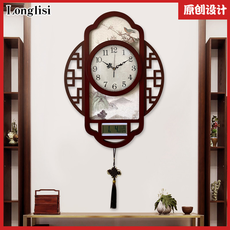 新中式现代万年历挂钟客厅中国风钟表家用静音时钟创意艺术石英钟