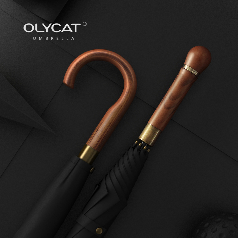 OLYCAT奥利猫高端木柄自动长直柄伞抗风暴雨商务高档礼品伞可定制