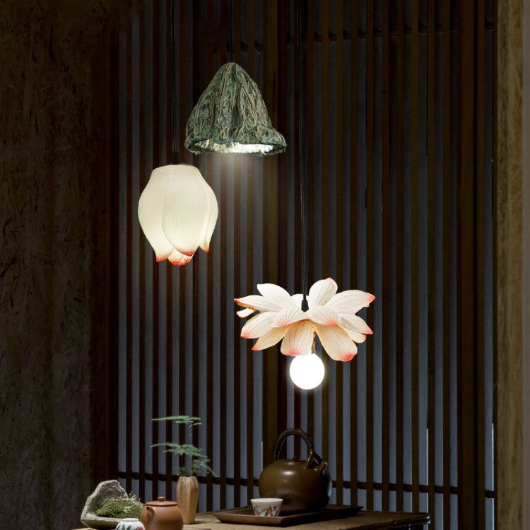 现代新中式荷花吊灯客厅餐厅卧室过道楼梯创意艺术中国风莲花吊灯