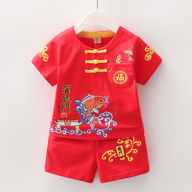 男童夏装套装唐装汉服1-2-3周岁宝宝夏天衣服婴儿童短袖T恤两件套