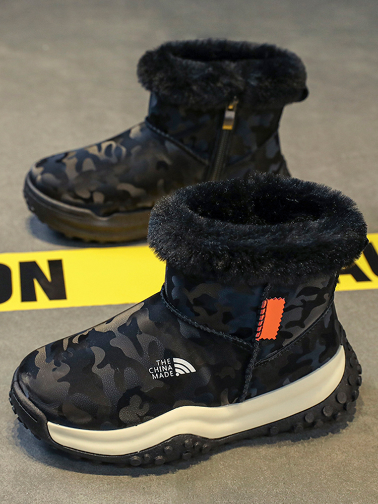 新款靴子男孩棉鞋儿童东北防水防滑大2023男童加绒加厚冬季雪地靴