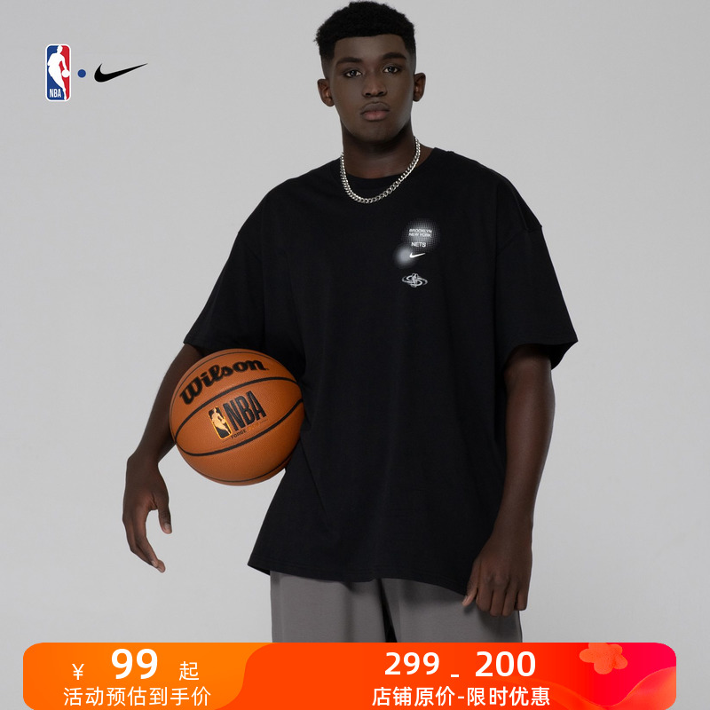 【限时特惠】NBA官方正品Nike篮网男子宽松圆领T恤运动休闲短袖