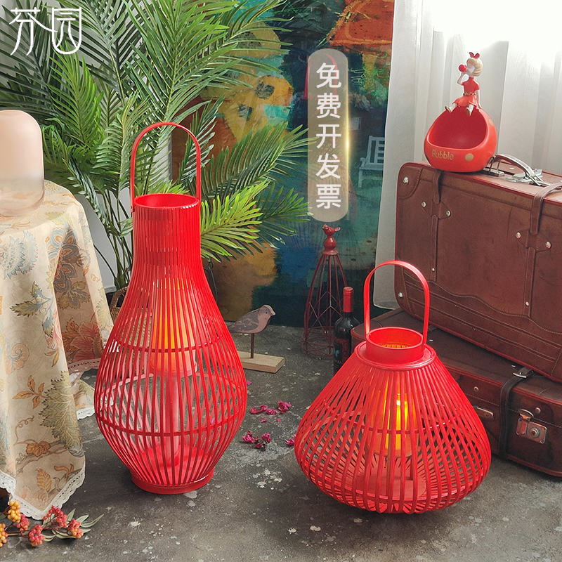 芬园福州地区民间特色竹编工艺品中国风红色大红灯笼摆件竹制风灯
