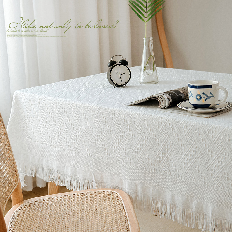 东柏家 法式ins风日系白色桌布床头柜盖布蕾丝高级感圆桌布餐桌布