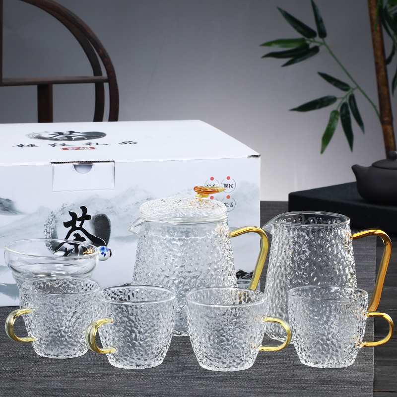 日式锤纹家用简约整套玻璃茶具套装送礼茶壶茶杯茶漏套装一壶四杯