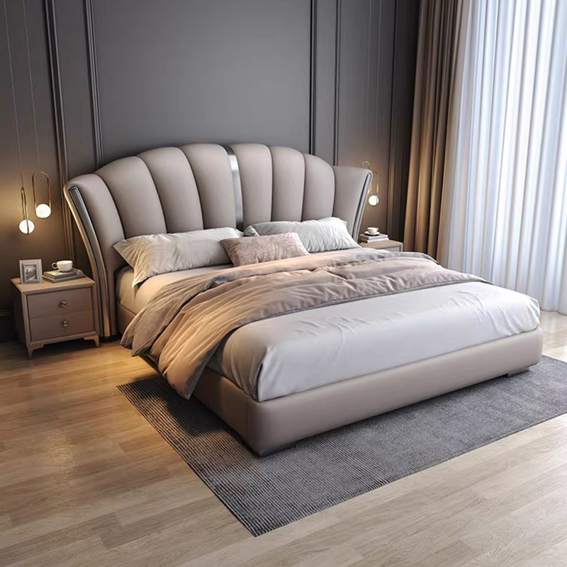 意式轻奢真皮床1.8米现代简约主卧双人大床2米高箱储物高端大气床