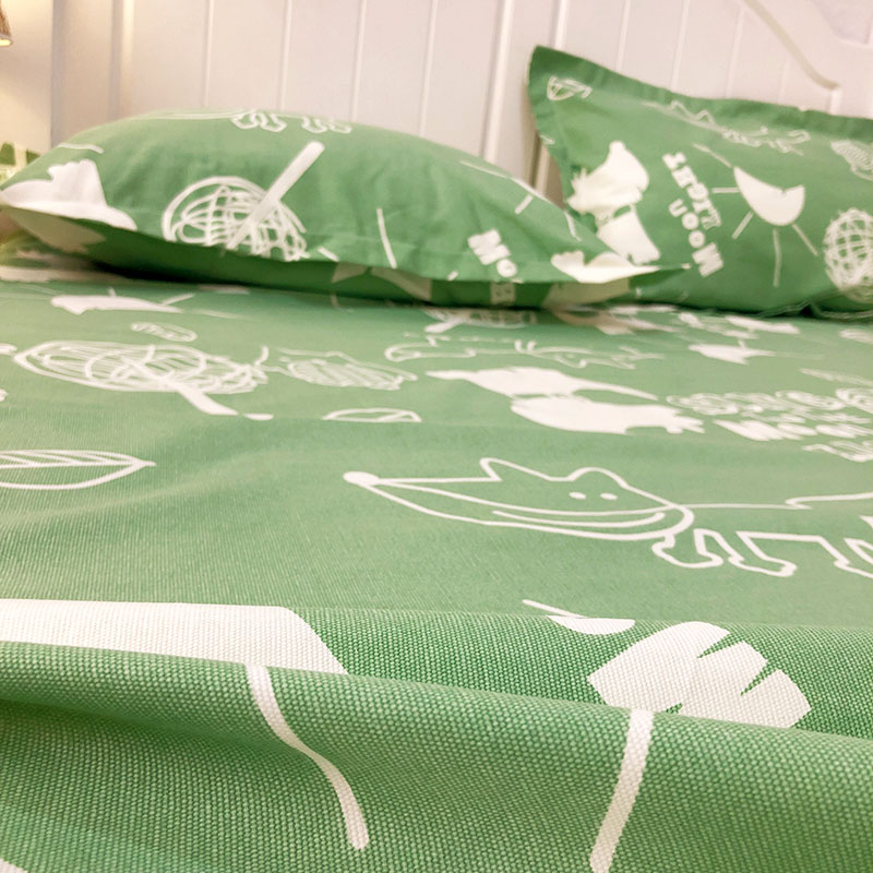 新品【优质粗布】山东老粗布床上用品100%纯棉印花帆布萌萌绿床单