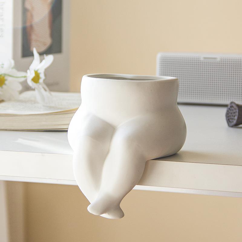 家居摆件ins人体造型艺术花瓶北欧家居装饰陶瓷花瓶雕塑白色花器