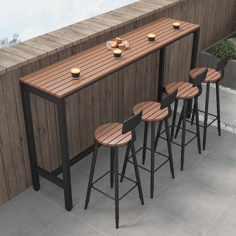 户外休闲吧台桌椅组合露天阳台商业塑木窗边长条桌咖啡阳台复古铁