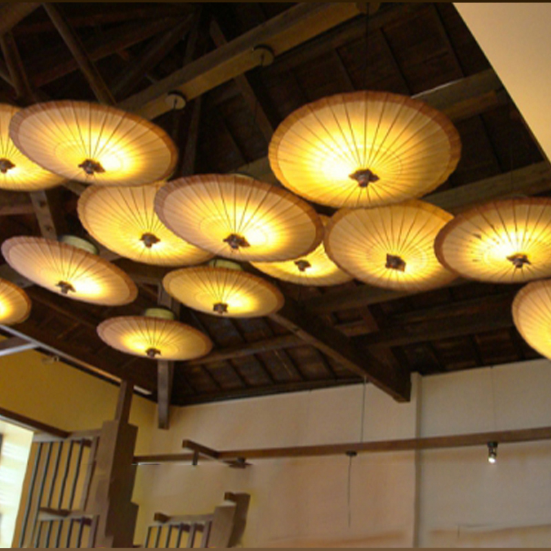 仿古油纸伞吊顶装饰中国风中式装修茶楼饭店走廊古典复古灯罩吊伞