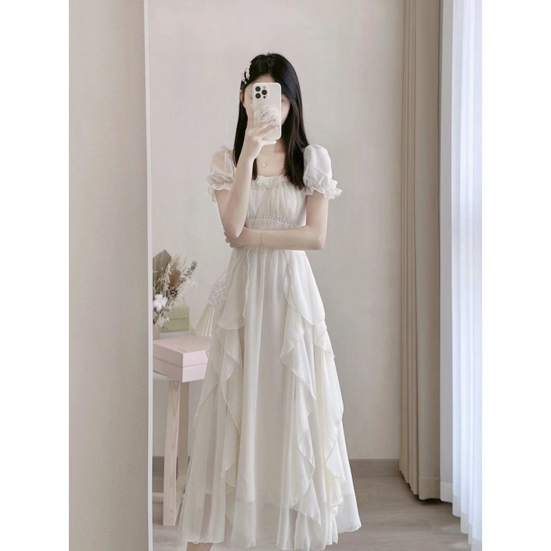 法式白色感仙女连衣裙女夏季2024新款超仙公主裙温柔风长裙子女装