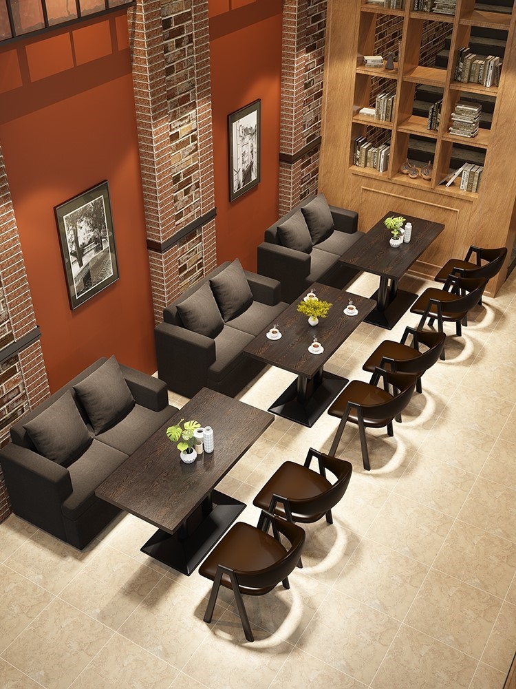 工业风主题酒吧面馆桌椅组合小圆方咖啡厅奶茶店铺卡座沙发经济型