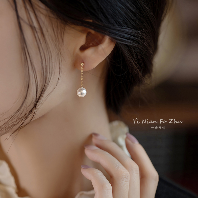 日本HIRF代购超值乔妹款高级珍珠耳环超仙气质14k包金简约长耳饰