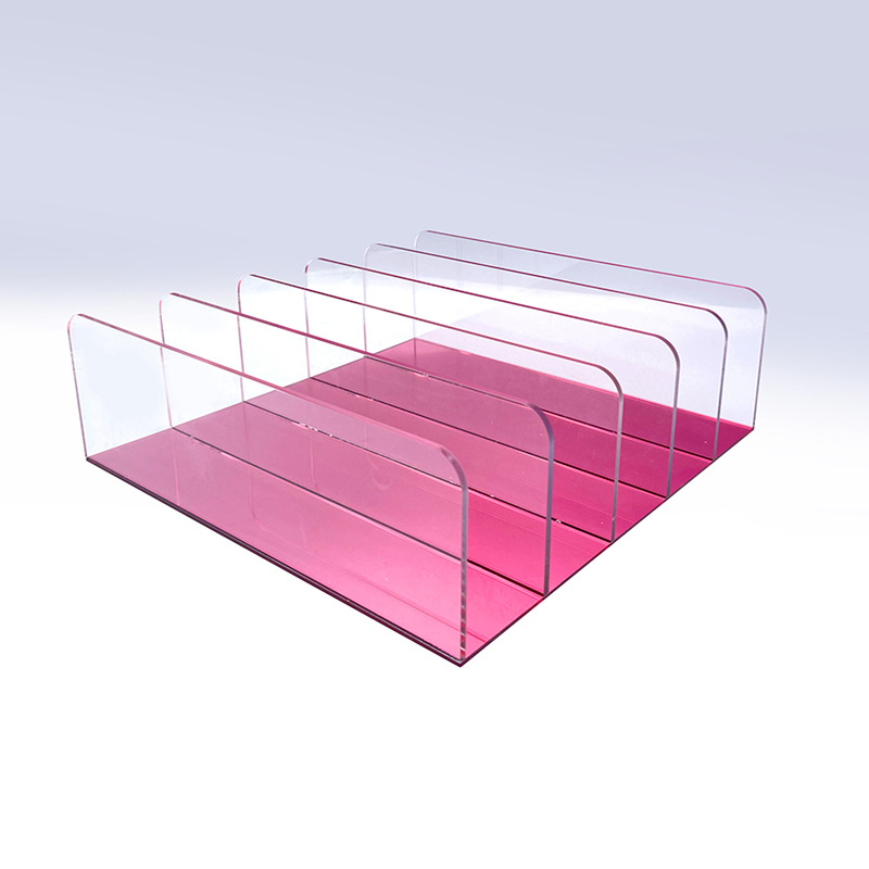 亚克力桌面整理收纳盒粉色六格镜面透明展示架眼影粉饼桌面整理盒