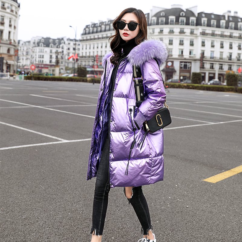 名牌紫色亮面东大门x2羽绒服女2018新款中长款时尚韩版网红女装