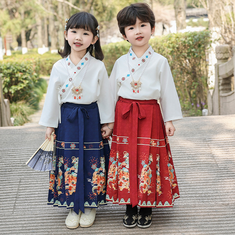马面裙女童汉服新中式男童中国风唐装套装春秋儿童三月三民族服装