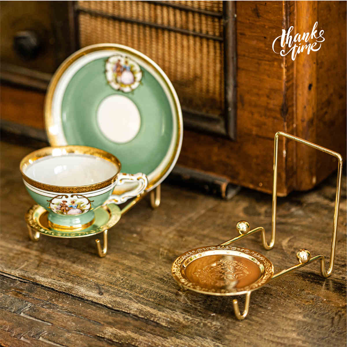 vintage欧式美式复古咖啡杯盘架钛钢进口加厚电镀客厅轻奢礼北京