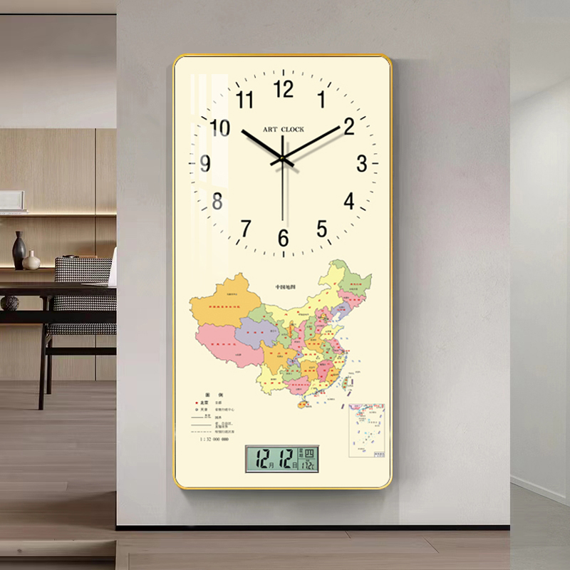 地图挂钟客厅时钟现代简约创意挂时尚挂墙家用新款钟表个性石英钟