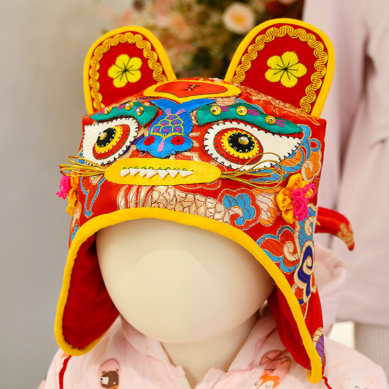 中国风手工刺绣儿童帽子老虎帽唐装帽男女宝宝生日周岁婴儿虎头帽