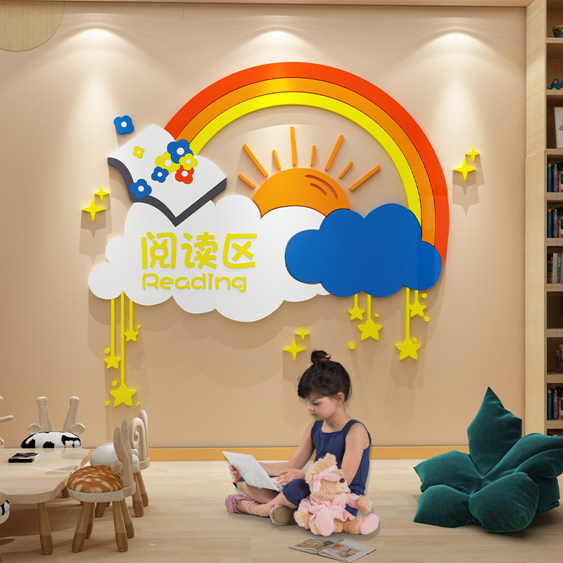 绘本馆装饰读图书角布置幼儿园环创儿童阅读区班级文化背景墙贴纸