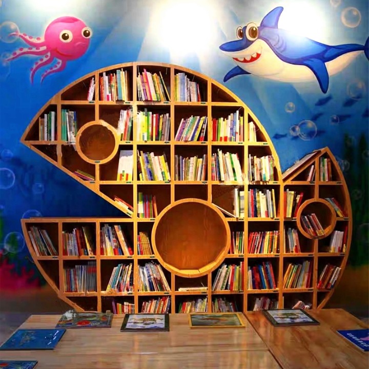 大蓝鲸书架置物架幼儿园绘本架学校图书室阅览室书柜活动区展示架