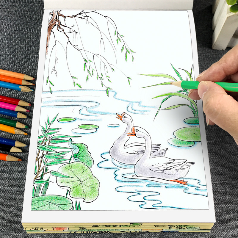儿童线描临摹画册中国画白描本工笔画国画素描入门图册山水绘画本