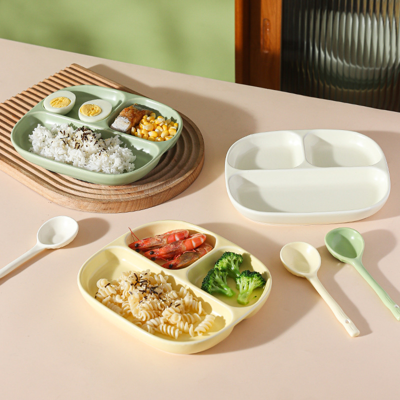 分格减脂餐盘一人食家用早餐餐具儿童陶瓷北欧定量盘子三格分餐盘