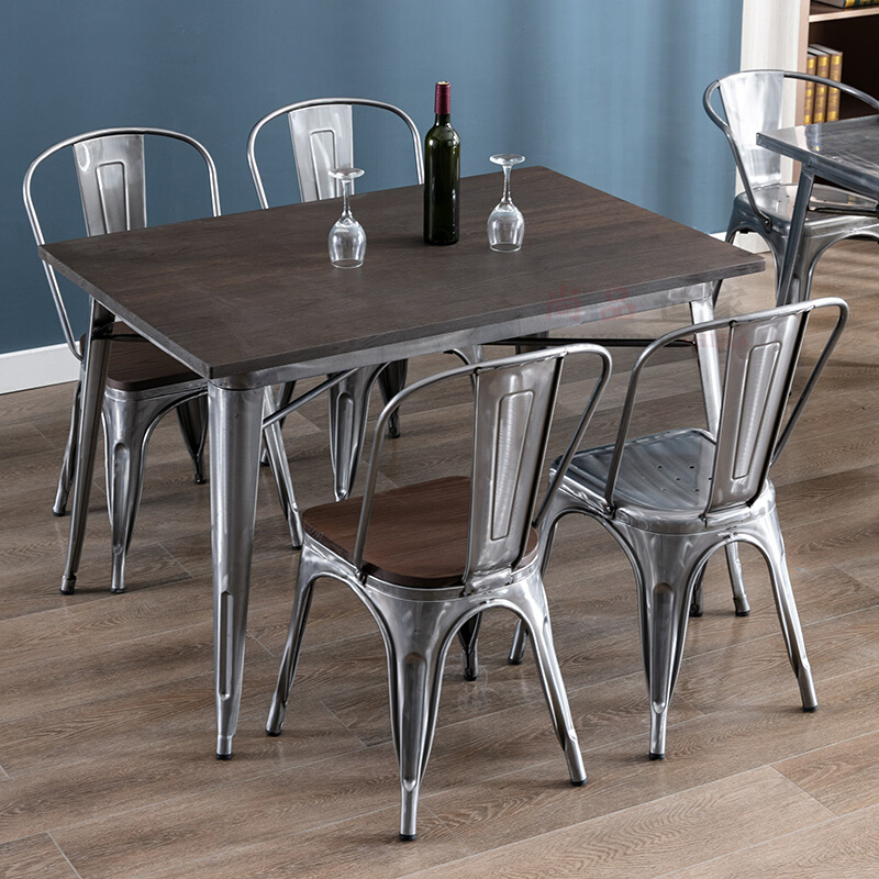 铁艺不锈钢高脚桌椅组合金属小吧台圆形桌商用工业风餐厅铁皮桌子