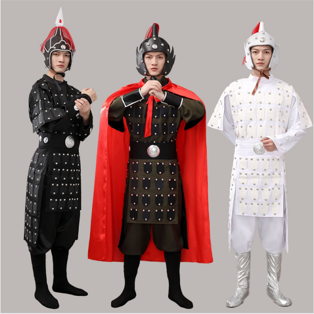 古装汉服演出成人古代将军盔甲红色铠甲岳飞花木兰红色士兵舞蹈服