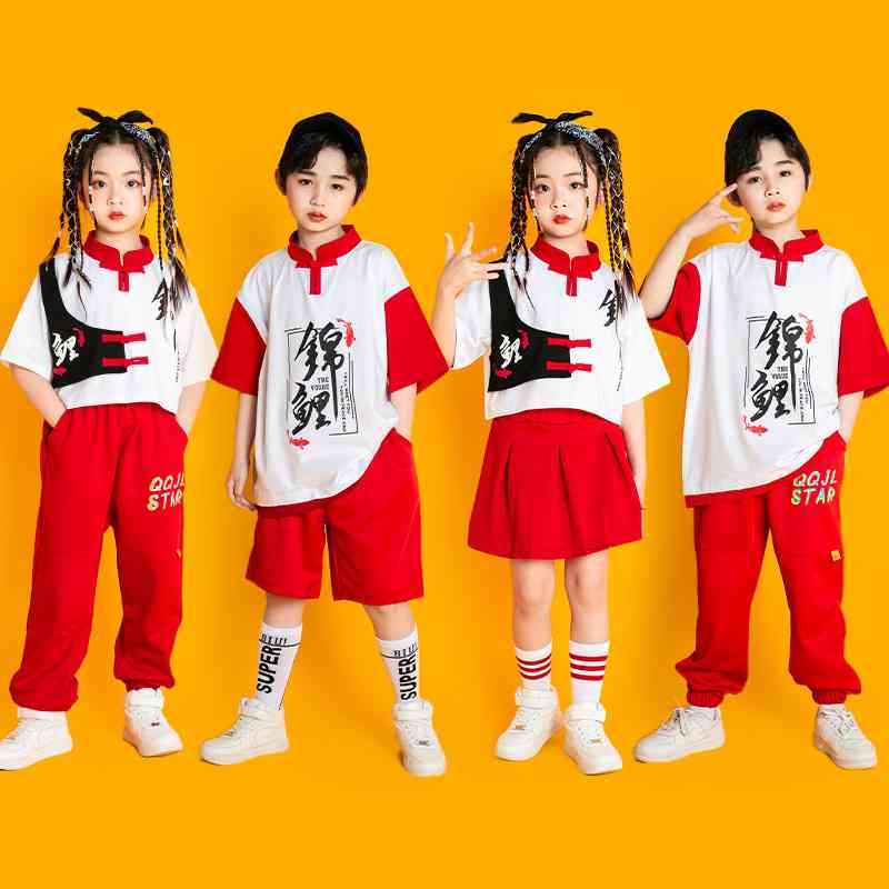 儿童演出服六一啦啦队中国风表演服装夏季男童汉服女童舞蹈服套装