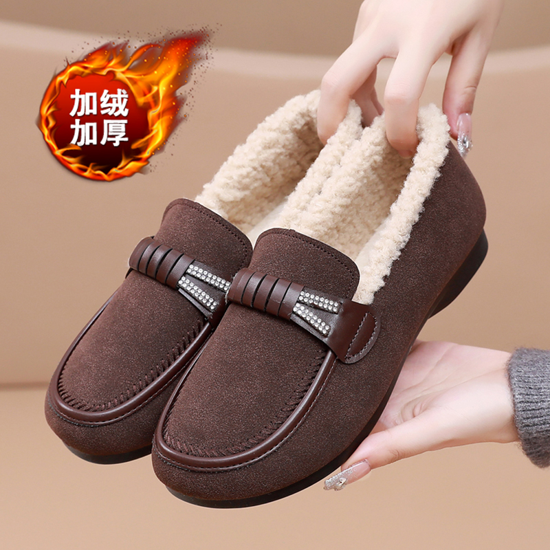 新款老北京布鞋女秋冬季加绒妈妈棉鞋防滑软底舒适奶奶中老年人豆
