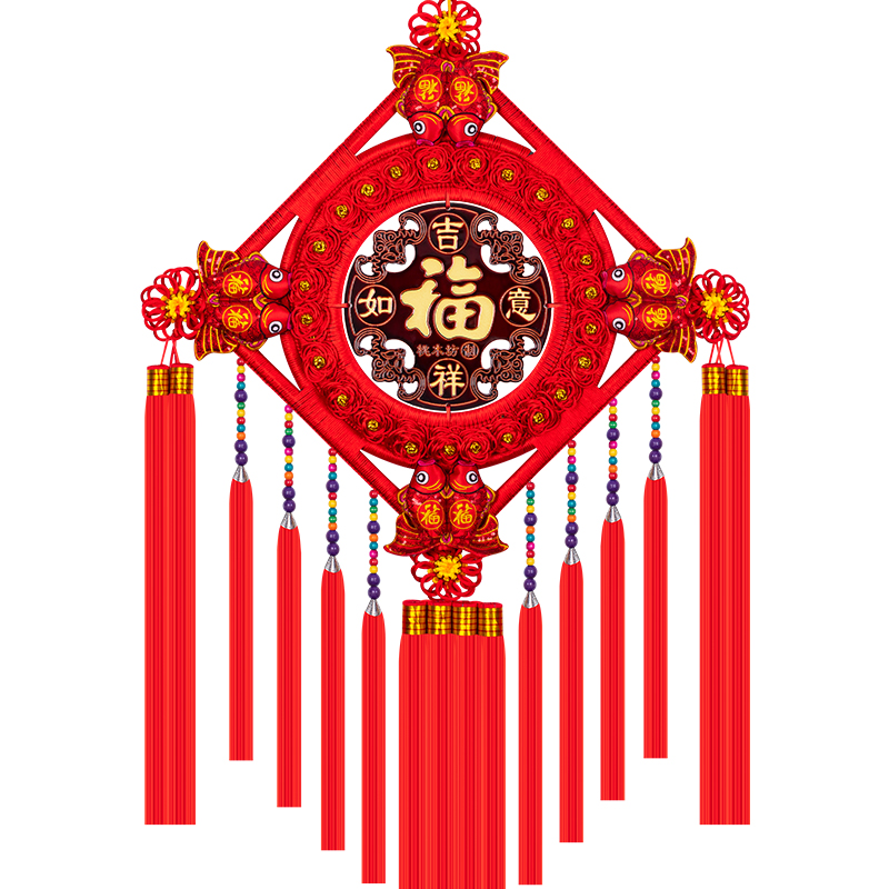民族风新中式挂饰中国结挂件客厅大号桃木福字装饰玄关背景墙壁挂